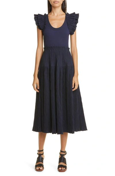 Ulla Johnson Virginia Mixed Media Tiered Ruffle Dress In Midnight