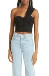 A.l.c Apollo One-shoulder Linen Blend Crop Top In Black