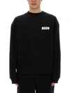 Msgm Rib Trim Crewneck Logo Sweatshirt In Black
