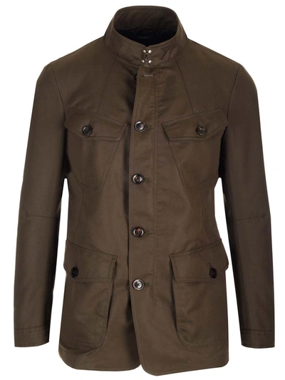 Tom Ford Field Jacket In Technical Canvas In Green