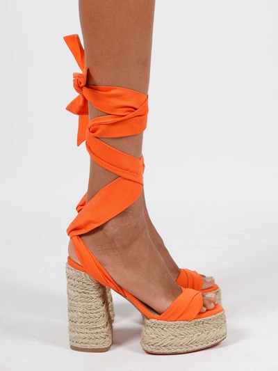 Christian Louboutin Mariza Du Desert 130 Canvas Platform Sandal In Yellow & Orange