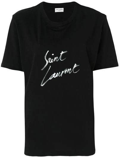 Saint Laurent Boyfriend Fit Logo Print Jersey T-shirt, Black In Black,grey