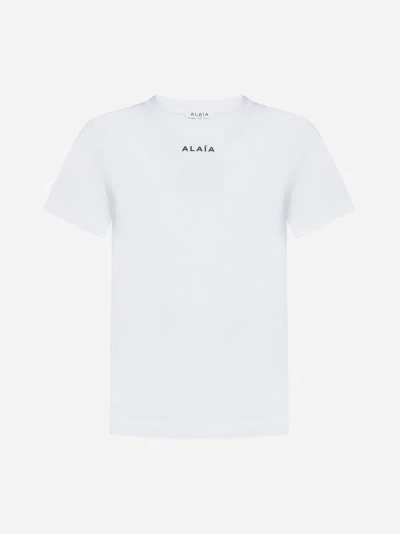 Alaïa Logo Cotton Jersey T-shirt In White,black