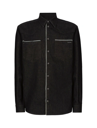 DOLCE & GABBANA DENIM SHIRT WITH CONTRASTING FINISHES