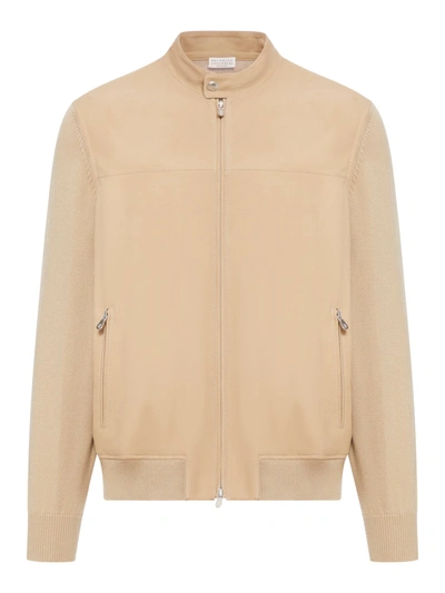 Brunello Cucinelli Leather Jacket In Nude & Neutrals