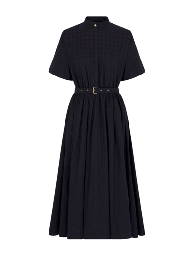Dior Macrocannage Midi Dress With Belt In Blue