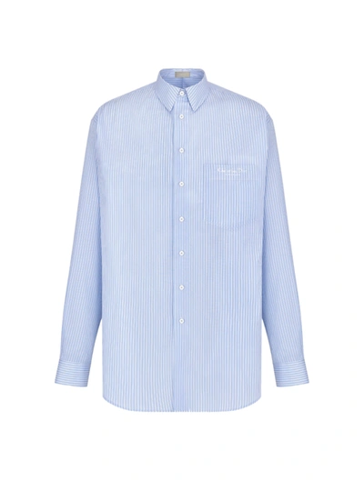 Dior Shirt Striped Blue Cotton Poplin In Light Blue