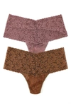 Hanky Panky Assorted 2-pack Retro High Waist Thongs In Chocolate/ Mauve