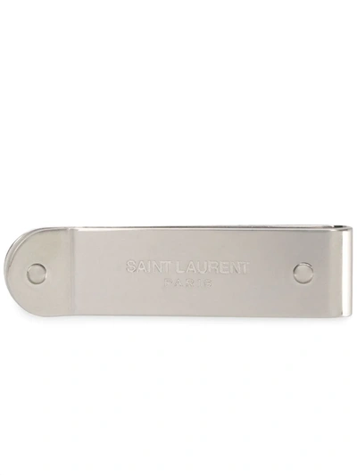Saint Laurent Logo Engraved Money Clip In Silver