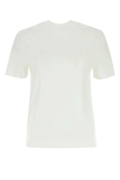 Miu Miu White Cotton T-shirt In Bianco