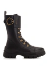 Moncler Emblem Buckle Leather Lace-up Boots In Black