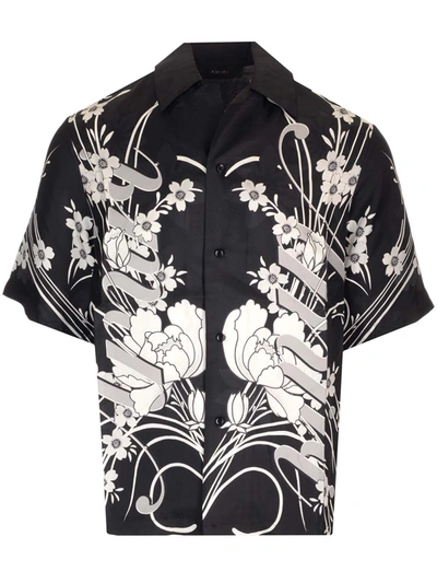 Amiri Floral Bowling Shirt In Black