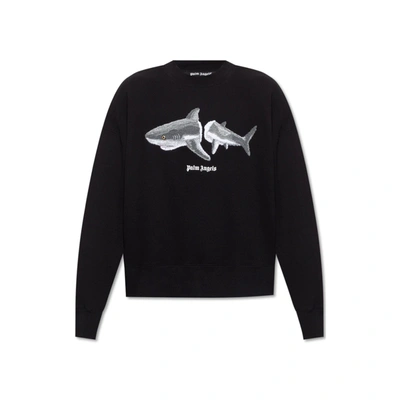 Palm Angels Logo Shark Print Sweatshirt In Black