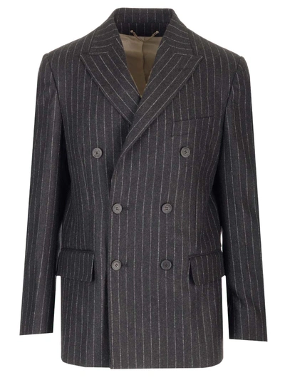 Golden Goose Flannel Pinstripe Blazer In Grey