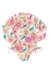 SHADE CRITTERS SHADE CRITTERS KIDS' RETRO BLOSS FLORAL LONG SLEEVE ONE-PIECE RASHGUARD SWIMSUIT