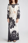 FARM RIO PALERMO CUTOUT LONG SLEEVE MAXI DRESS