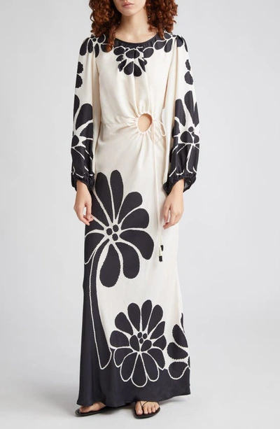 Farm Rio Palermo Floral Cut Out Maxi Dress In Palermo Black/off White