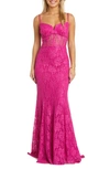 Morgan & Co. Cowl Neck Sequin Crossback Body-con Gown In Hot Pink
