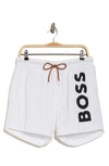 Hugo Boss Octopus Mens Quick-drying Swim Shorts With Large Contrast In White 100