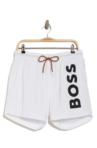 Hugo Boss Octopus Mens Quick-drying Swim Shorts With Large Contrast In White 100