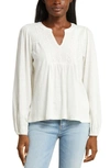 LUCKY BRAND LACE PINTUCK YOKE COTTON PEASANT TOP