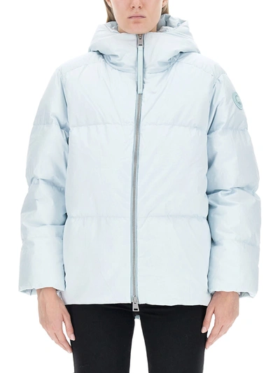 Canada Goose Down Jacket With Logo In Azzurro