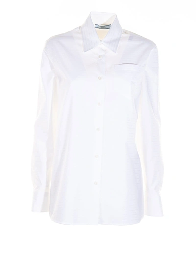 Prada Jacquard Poplin Shirt In Bianco