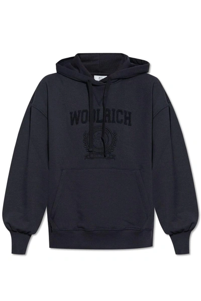 Woolrich Logo Embroidered Drawstring Hoodie In Black