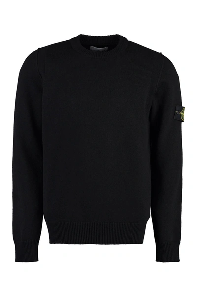 Stone Island Wool Knit Crew-neck Jumper In Black