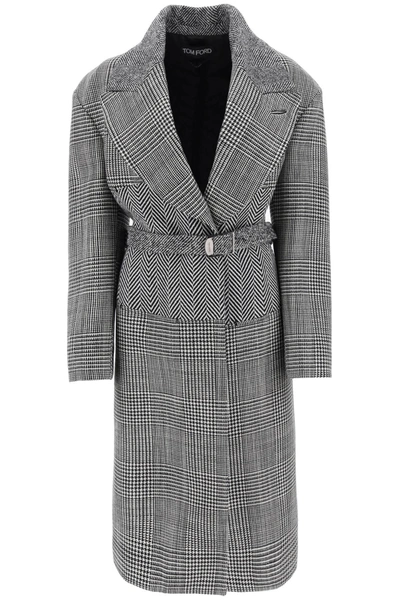 Tom Ford Wool Patchwork Coat In White,black