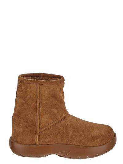 Bottega Veneta Snap Suede Chunky Ankle Boots In Beige