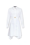 Versace Belted Long Sleeve Handkerchief Hem Cotton Shirtdress In Bianco