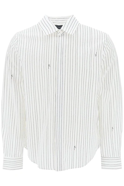 Amiri Striped Long-sleeved Concealed Button Shirt In Bianco