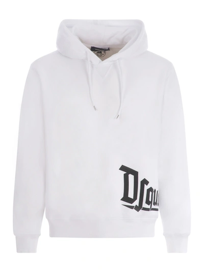 Dsquared2 Hooded Sweatshirt  In Cotton In Bianco