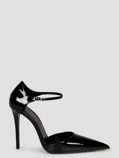 Saint Laurent Avenue Glossed-leather Point-toe Pumps In Black