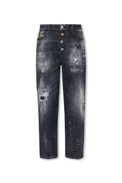 Dsquared2 Paint Splatter Effect Distressed Jeans In Black