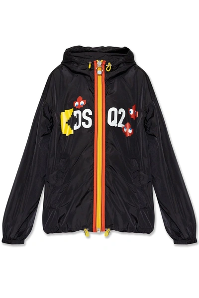 Dsquared2 Logo Printed Zipped Jacket In Black