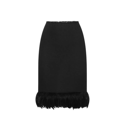 Saint Laurent Feathers Trim Silk Skirt In Black