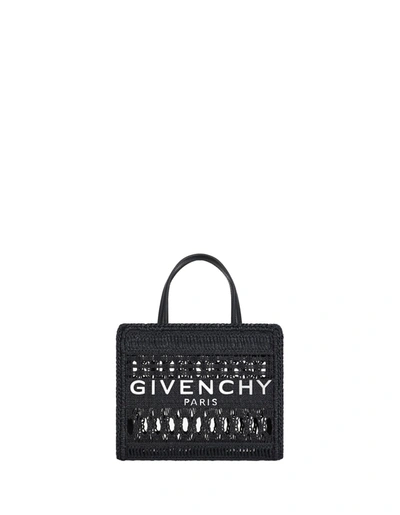 Givenchy Women's Mini G Tote Shopping Bag In Laced Raffia In Black
