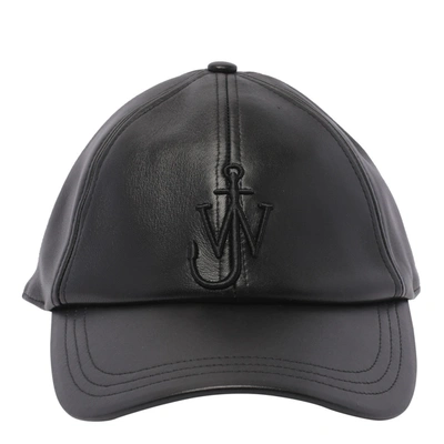 Jw Anderson J.w. Anderson Logo Leather Baseball Cap In Black