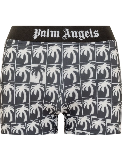 Palm Angels Allover Palm Printed Short Leggings In Black White