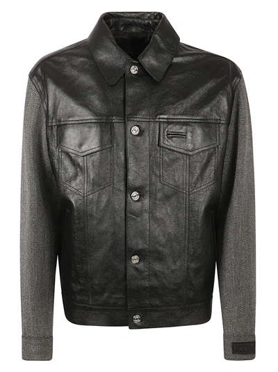 Versace Buttoned Cargo Jacket In Black/white