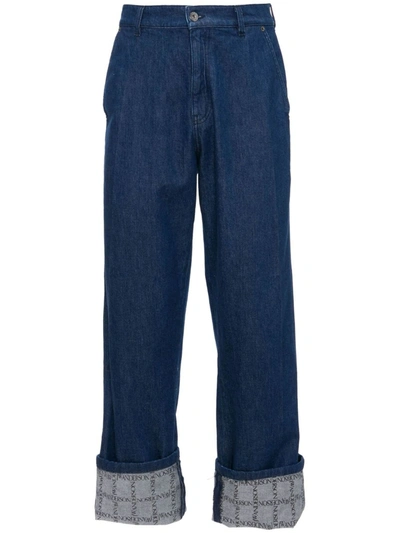 Jw Anderson J.w. Anderson Logo Grid Turn Up Workwear Jeans In Blu