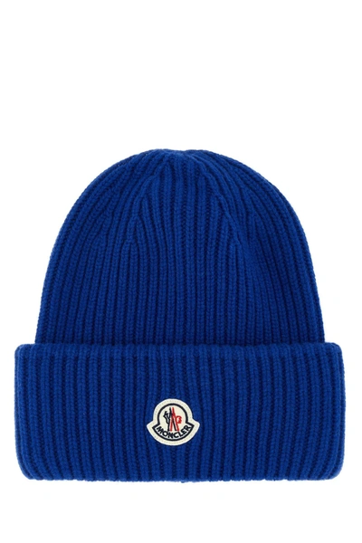 Moncler Man Electric Blue Wool Blend Beanie Hat