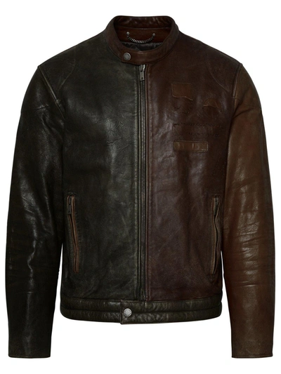 Golden Goose Zipped Leather Jacket In Brown