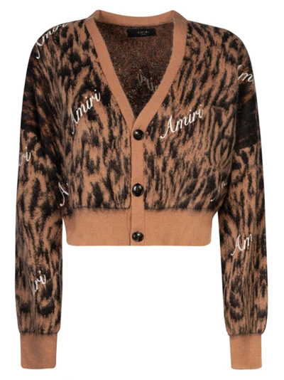 Amiri Leopard-print Cropped Cardigan In Brown