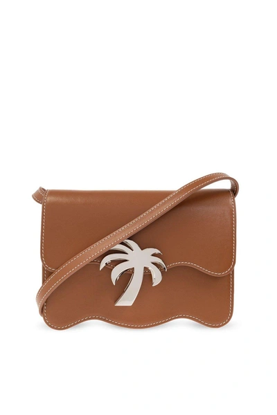 Palm Angels Palm Tree Plaque Shoulder Bag In Brown