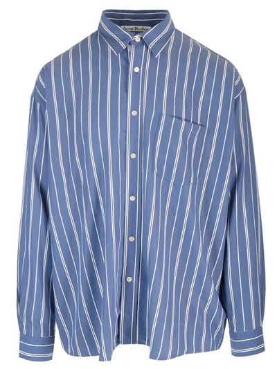 Acne Studios Logo Embroidered Striped Shirt In Clear Blue