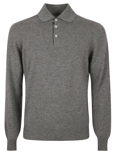 Brunello Cucinelli Long-sleeved Collared Sweatshirt In Dark Grey