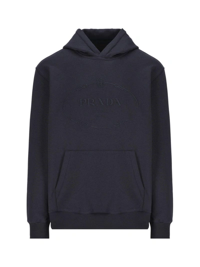 Prada Logo-embroidered Long-sleeved Hoodie In Default Title